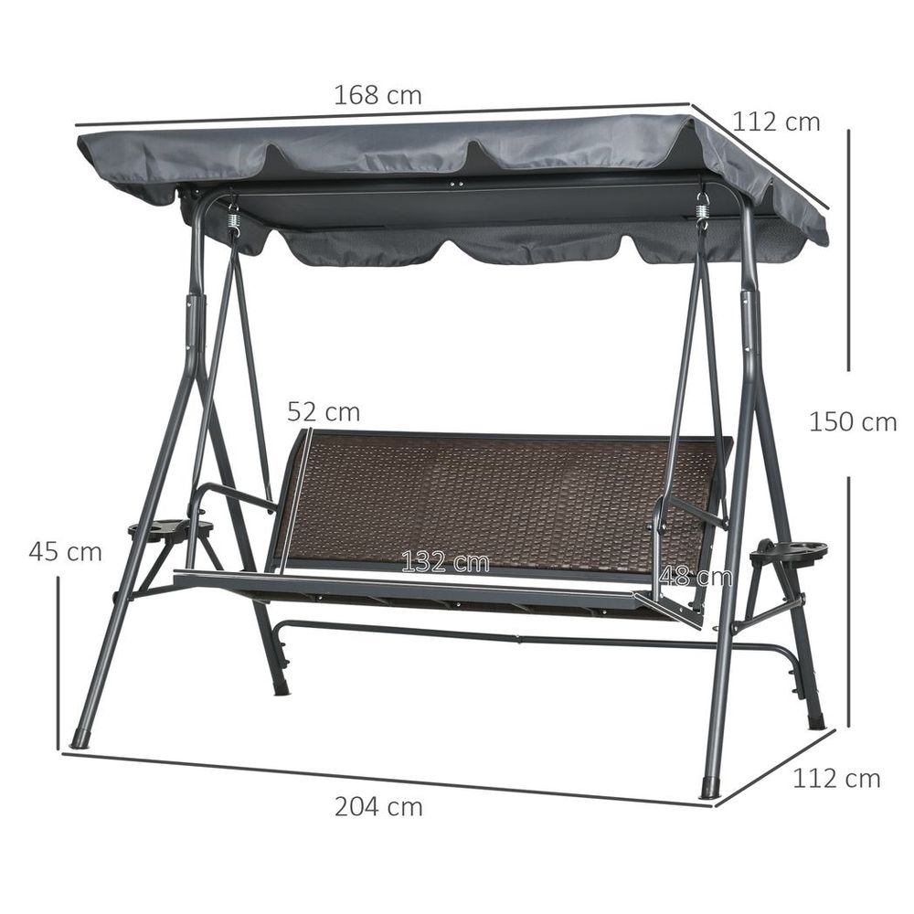 Outsunny 3-Seater Garden Swing Seat Bench | Adjustable Canopy | Rattan Seat - SGP Garden Ltd