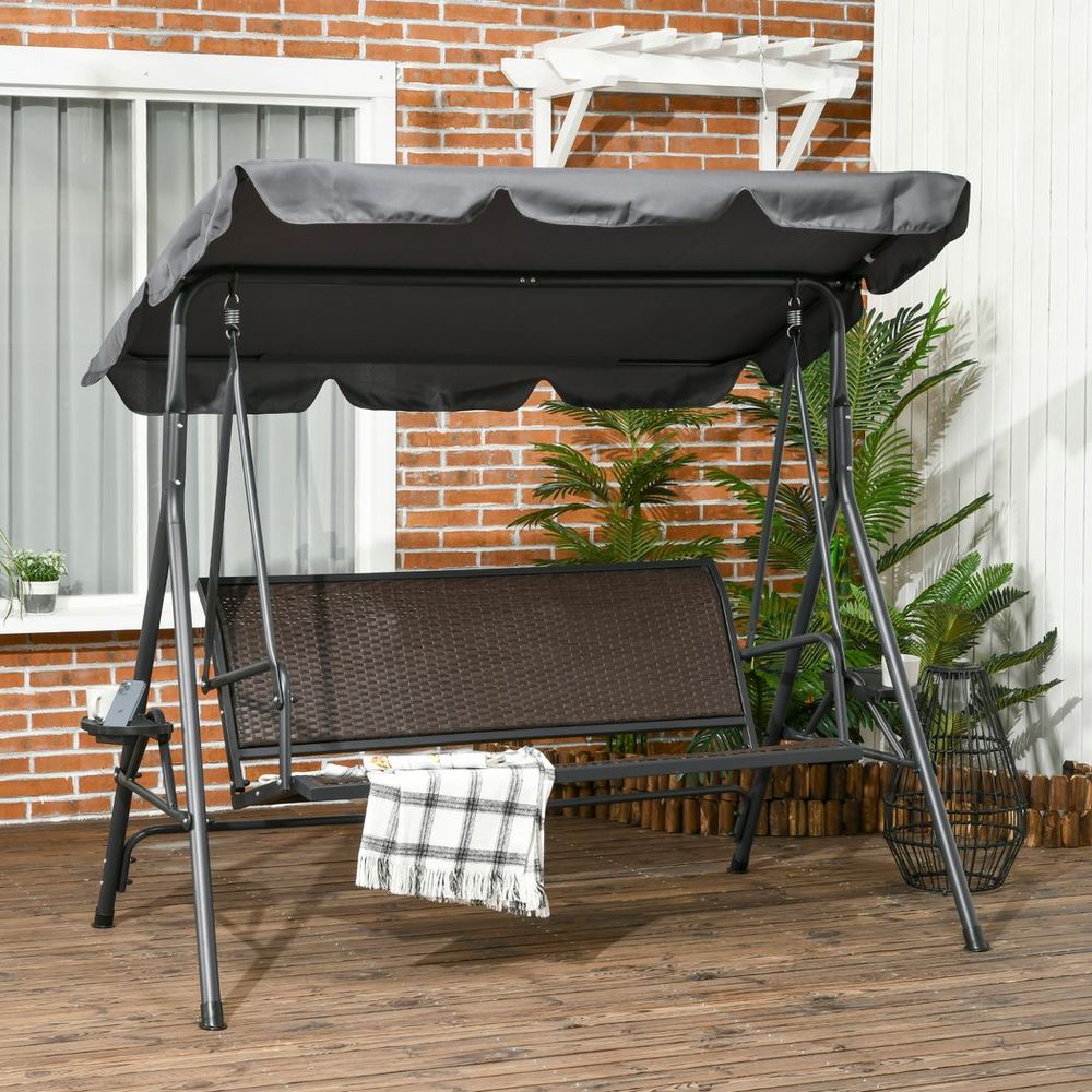 Outsunny 3-Seater Garden Swing Seat Bench | Adjustable Canopy | Rattan Seat - SGP Garden Ltd