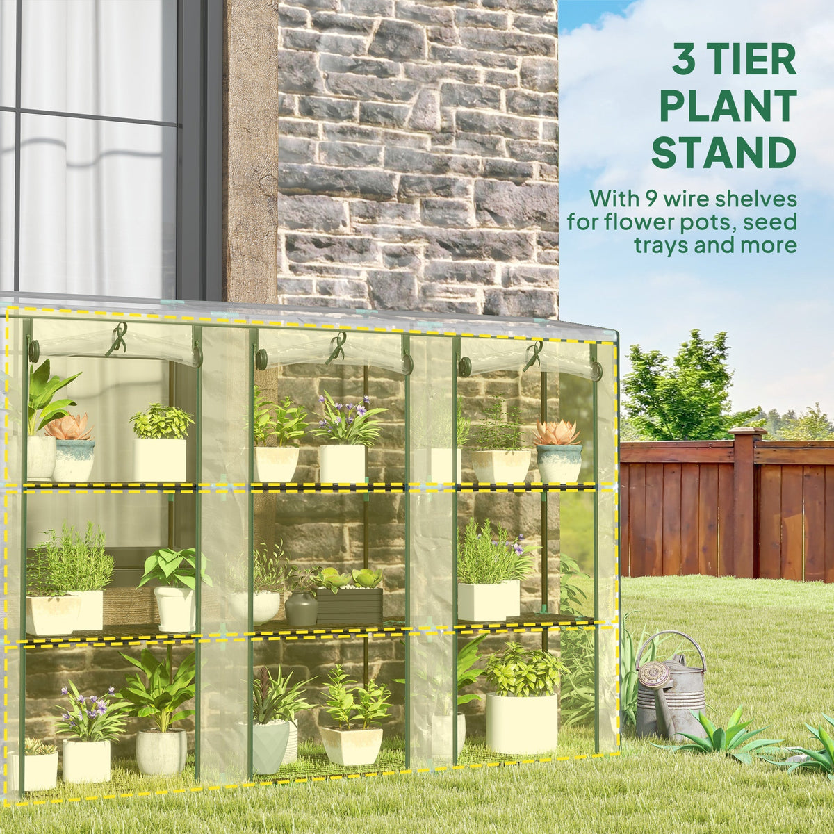 Outsunny 3 Tier Lean-to Mini Greenhouse with Plastic Cover, Clear - SGP Garden Ltd