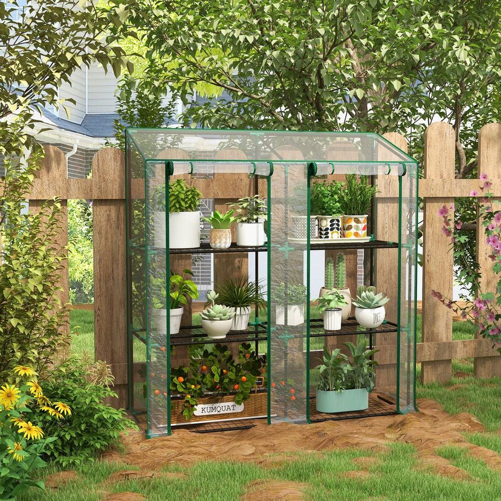 Outsunny 3-Tier Mini Greenhouse; 151H x 143W x 46Dcm; Clear; Protect Plants with Ease - SGP Garden Ltd