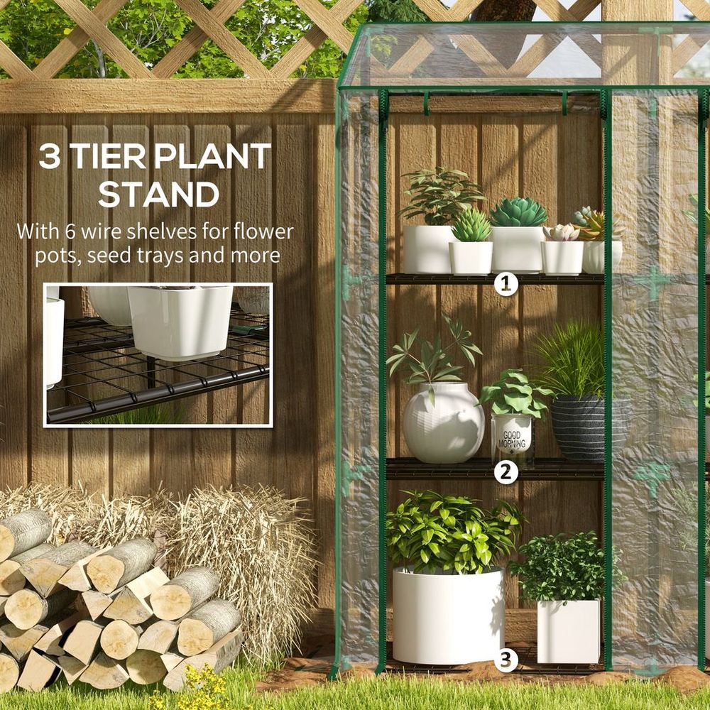 Outsunny 3-Tier Mini Greenhouse; 151H x 143W x 46Dcm; Clear; Protect Plants with Ease - SGP Garden Ltd