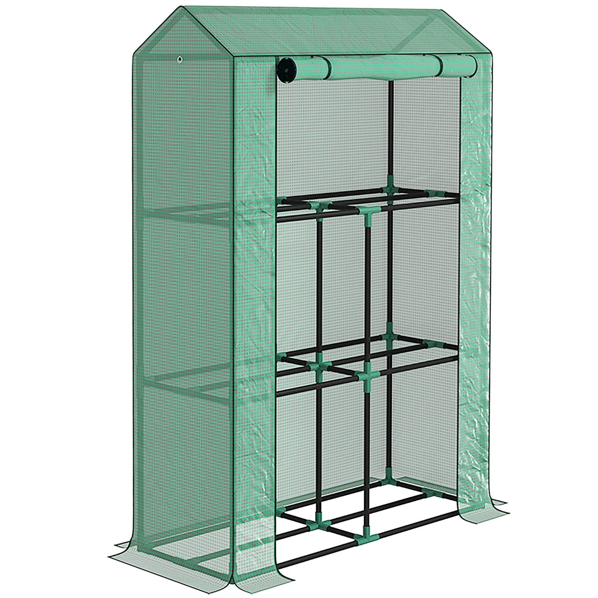 Outsunny 3 Tier Mini Greenhouse with PE Cover, Roll-Up Door - SGP Garden Ltd