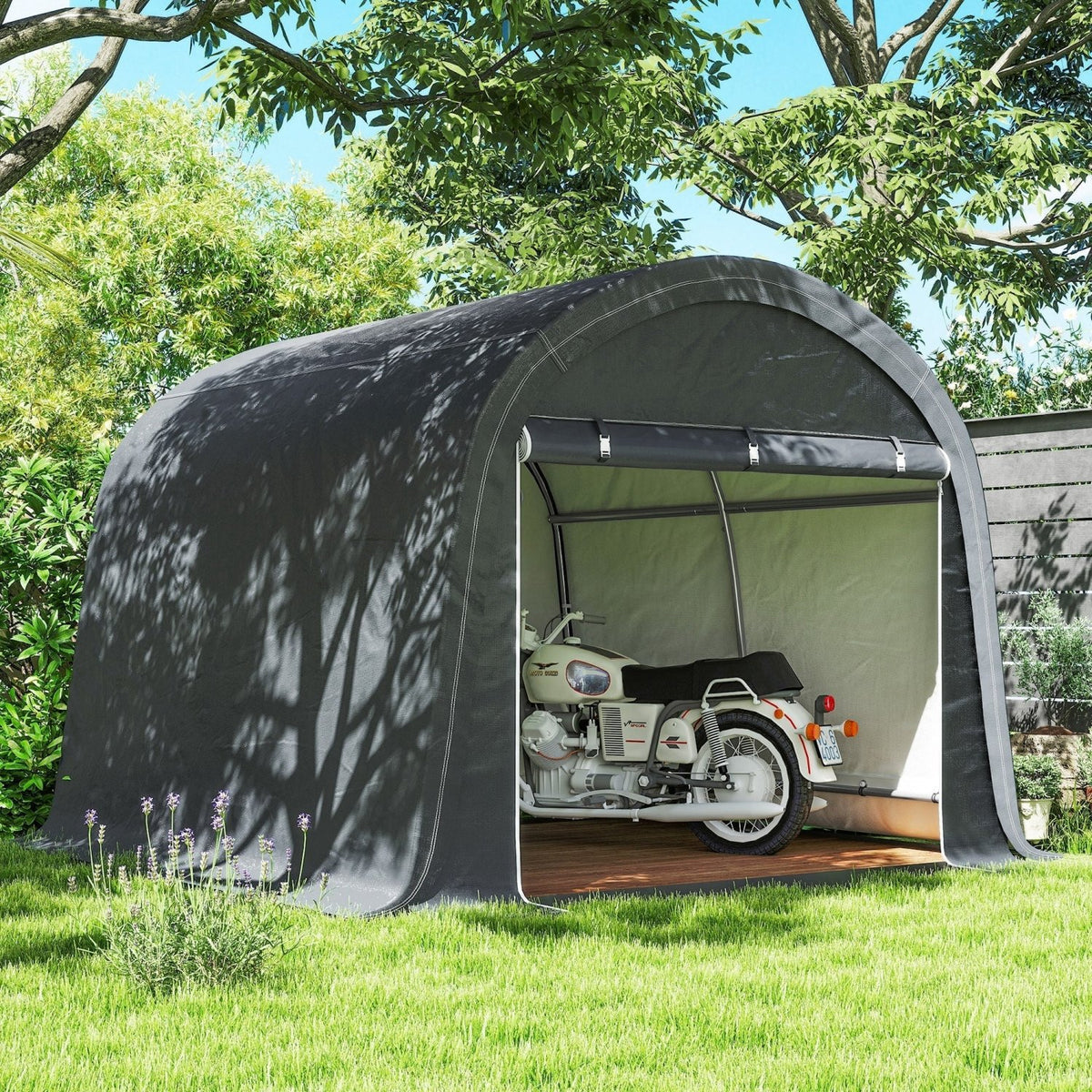 Outsunny 3 x 3(m) Garden Storage Tent, Heavy Duty Outdoor Shed, Waterproof Portable Shed Storage Shelter with Galvanised Steel Frame for Bike, Motorcycle, Garden Tools, Grey - SGP Garden Ltd
