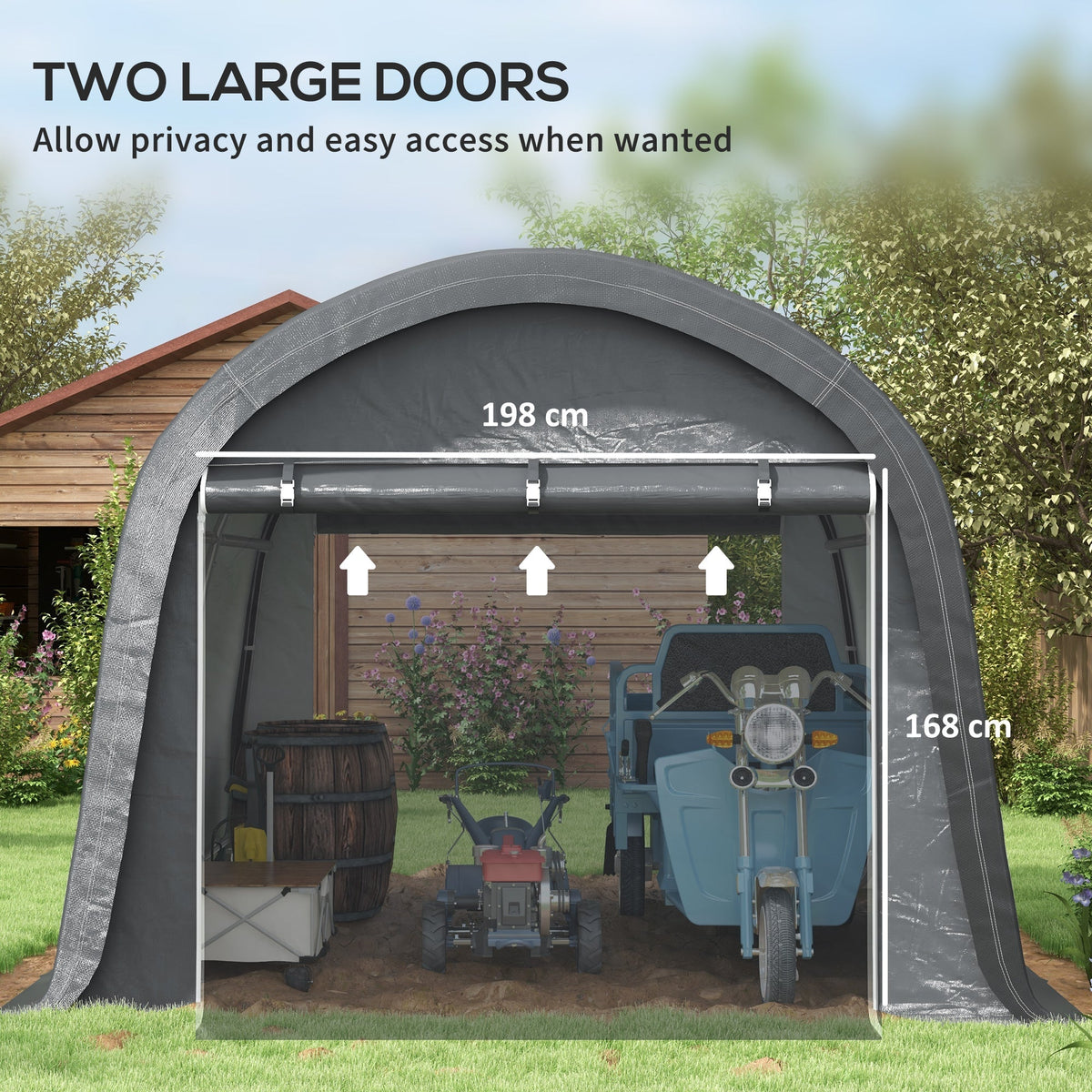 Outsunny 3 x 3(m) Garden Storage Tent, Heavy Duty Outdoor Shed, Waterproof Portable Shed Storage Shelter with Galvanised Steel Frame for Bike, Motorcycle, Garden Tools, Grey - SGP Garden Ltd
