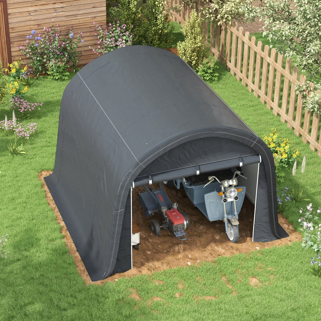 Outsunny 3 x 3(m) Garden Storage Tent, Heavy Duty Outdoor Shed, Waterproof Portable Shed Storage Shelter with Galvanised Steel Frame for Bike, Motorcycle, Garden Tools, Grey - SGP Garden Ltd