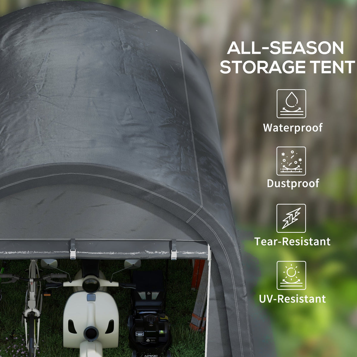 Outsunny 3 x 3(m) Garden Storage Tent, Heavy Duty Outdoor Shed, Waterproof Portable Shed Storage Shelter with Galvanised Steel Frame for Bike, Motorcycle, Garden Tools, Grey - SGP Garden Ltd