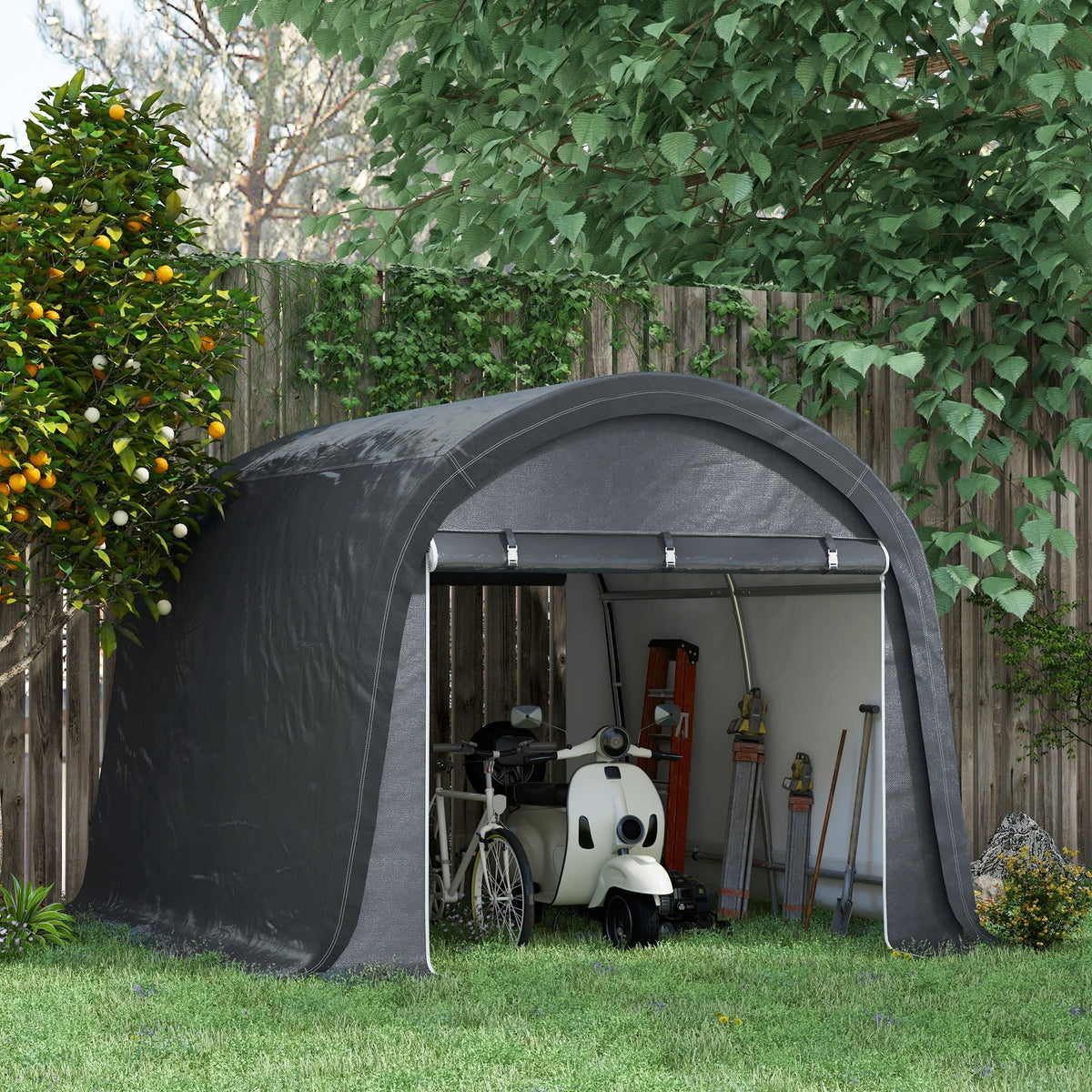 Outsunny 3 x 3(m) Garden Storage Tent, Heavy Duty Outdoor Shed, Waterproof Portable Shed Storage Shelter with Galvanised Steel Frame for Bike, Motorcycle, Garden Tools, Grey - SGP Garden Ltd