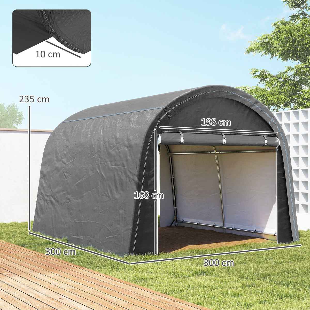 Outsunny 3 x 3(m) Garden Storage Tent, Heavy Duty Outdoor Shed, Waterproof Portable Shed Storage Shelter with Galvanised Steel Frame for Bike, Motorcycle, Garden Tools, Grey - SGP Garden Ltd