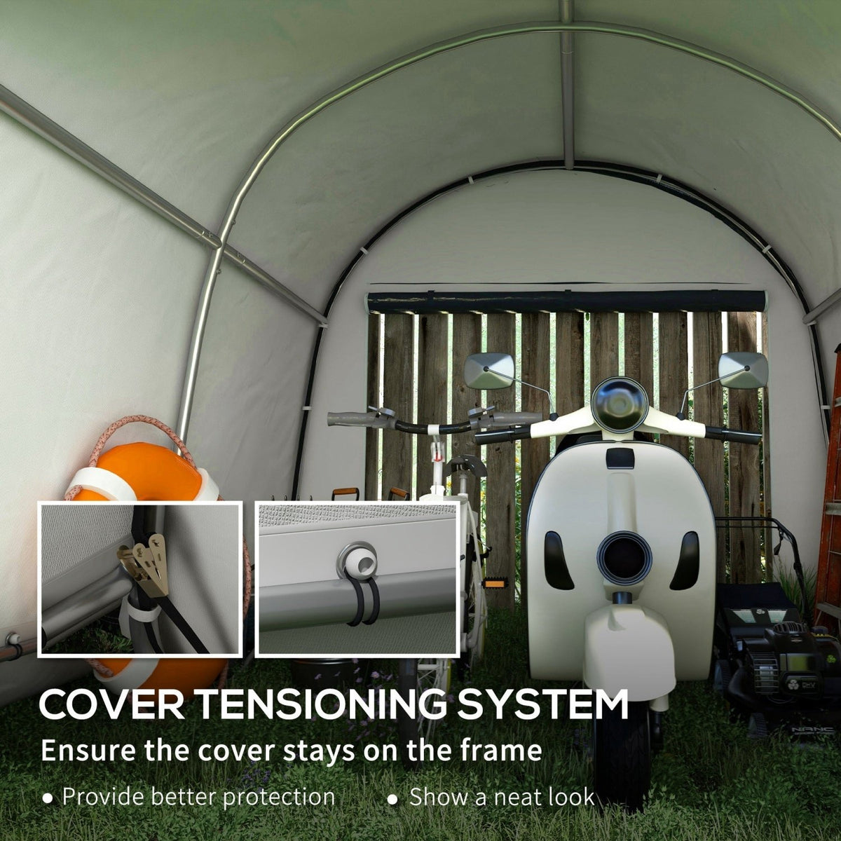Outsunny 3 x 3(m) Garden Storage Tent, Heavy Duty Outdoor Shed, Waterproof Portable Shed Storage Shelter with Galvanised Steel Frame for Bike, Motorcycle, Garden Tools, Grey - SGP Garden Ltd