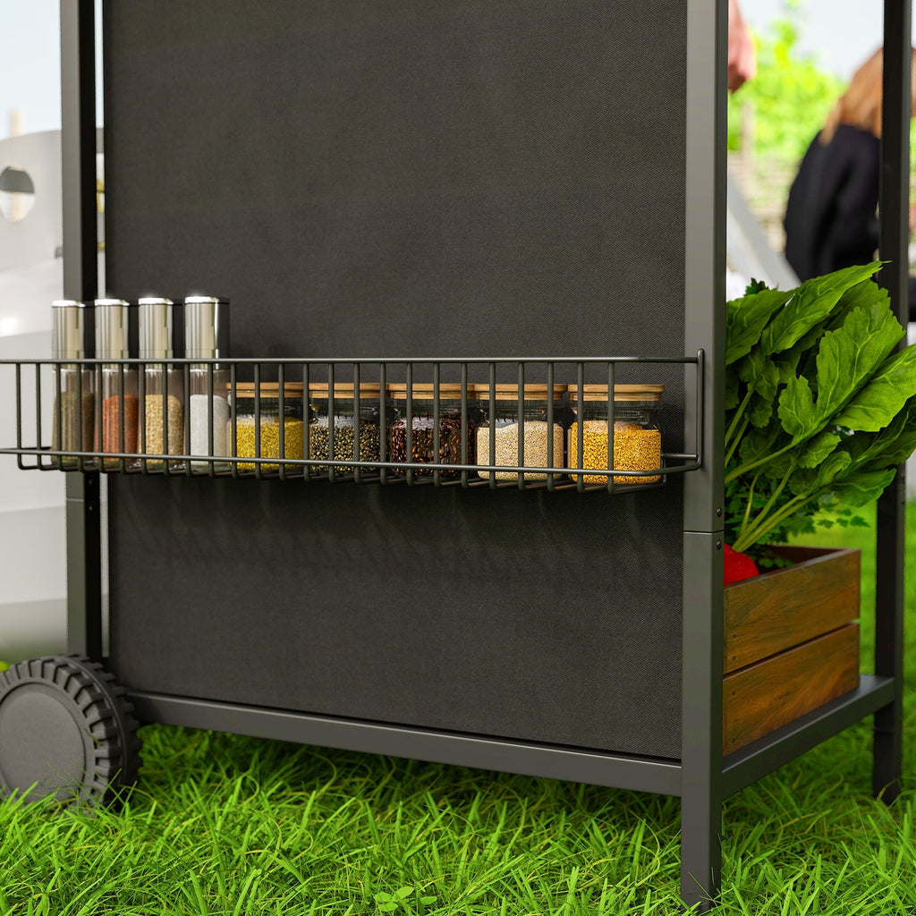 Outsunny 3+1 Burner Gas BBQ Grill, Portable Gas Barbecue Grill with Built-in Thermometer, Lid, Side Table, Shelf, Spice Rack, Wheels, Grease Cup for Garden Party Outdoor Cooking, Black - SGP Garden Ltd