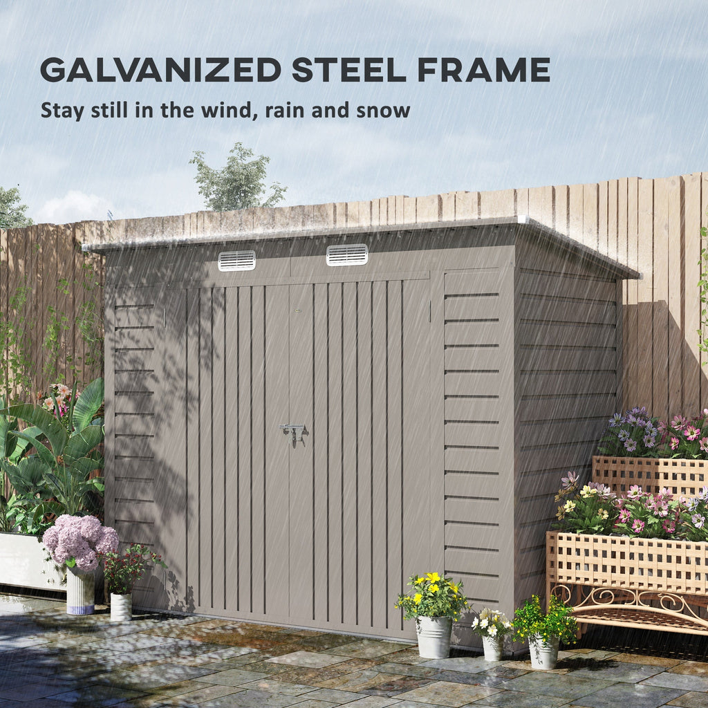 Outsunny 3.7 x 7.9ft Galvanised Steel Shed, with Latched Door and Padlock - Light Grey - SGP Garden Ltd