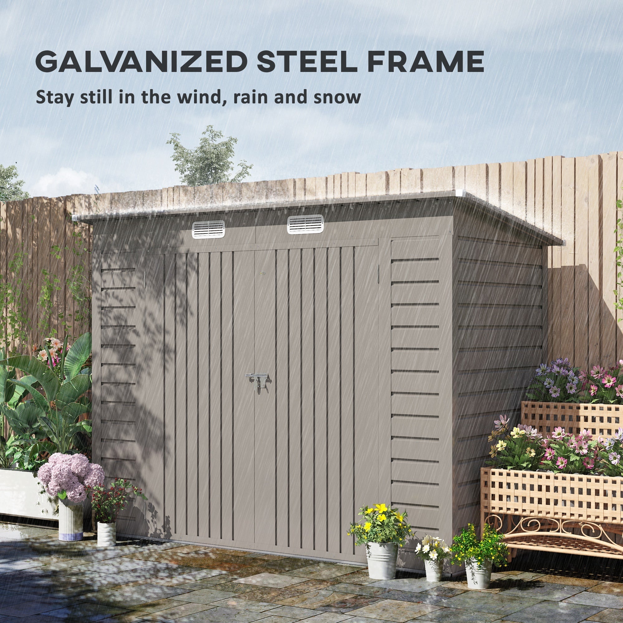 Outsunny 3.7 x 7.9ft Galvanised Steel Shed, with Latched Door and Padlock - Light Grey - SGP Garden Ltd