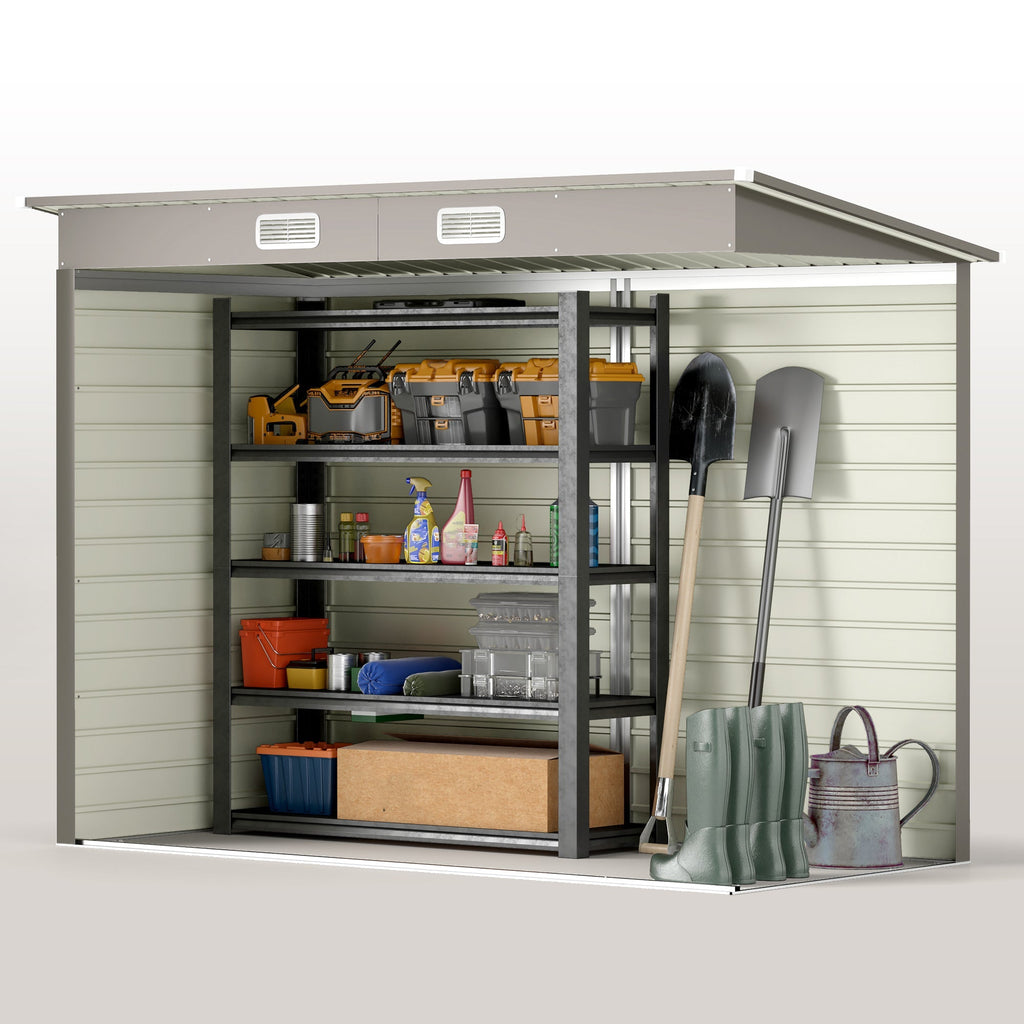 Outsunny 3.7 x 7.9ft Galvanised Steel Shed, with Latched Door and Padlock - Light Grey - SGP Garden Ltd