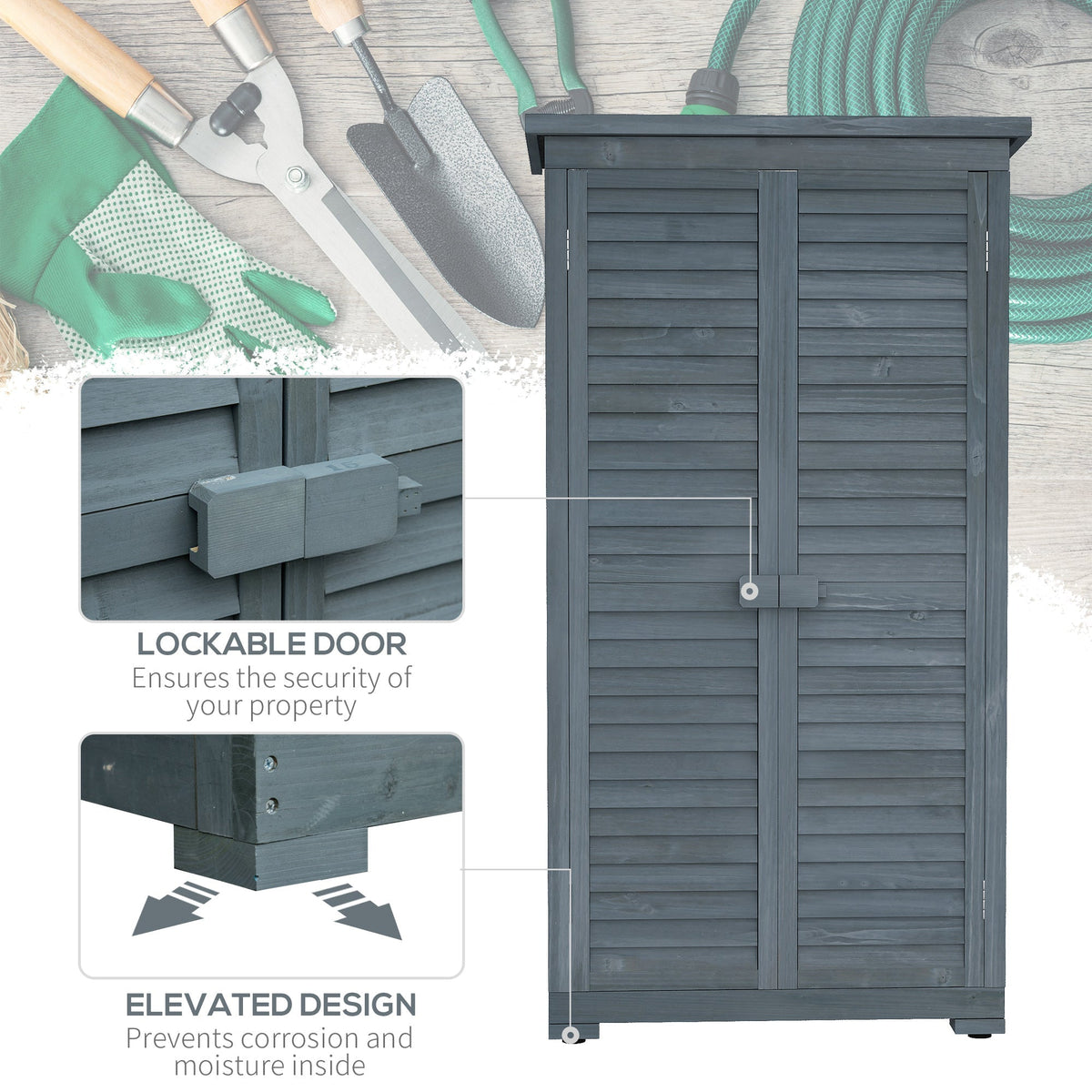Outsunny 39.5 x 79cm Fir Wood Garden Shed - Grey - SGP Garden Ltd