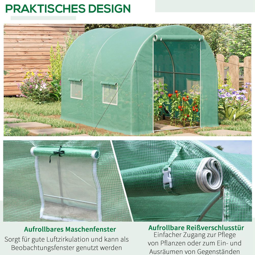 3L x 2W x 2H M Greenhouse Walk-in Polytunnel Garden Flower Vegetable Planter 25mm Diameter Galvanised Steel Frame Zipped Door