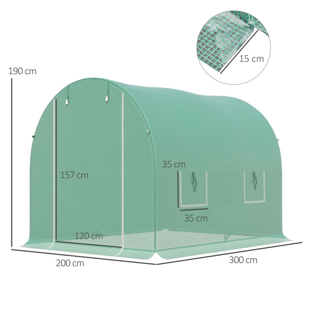 Outsunny 3L x 2W x 2H M Greenhouse Walk-in Polytunnel Outdoor Garden Flower Vegetable Planter 25mm Diameter Galvanised Steel Frame w/ Zipped Door - SGP Garden Ltd