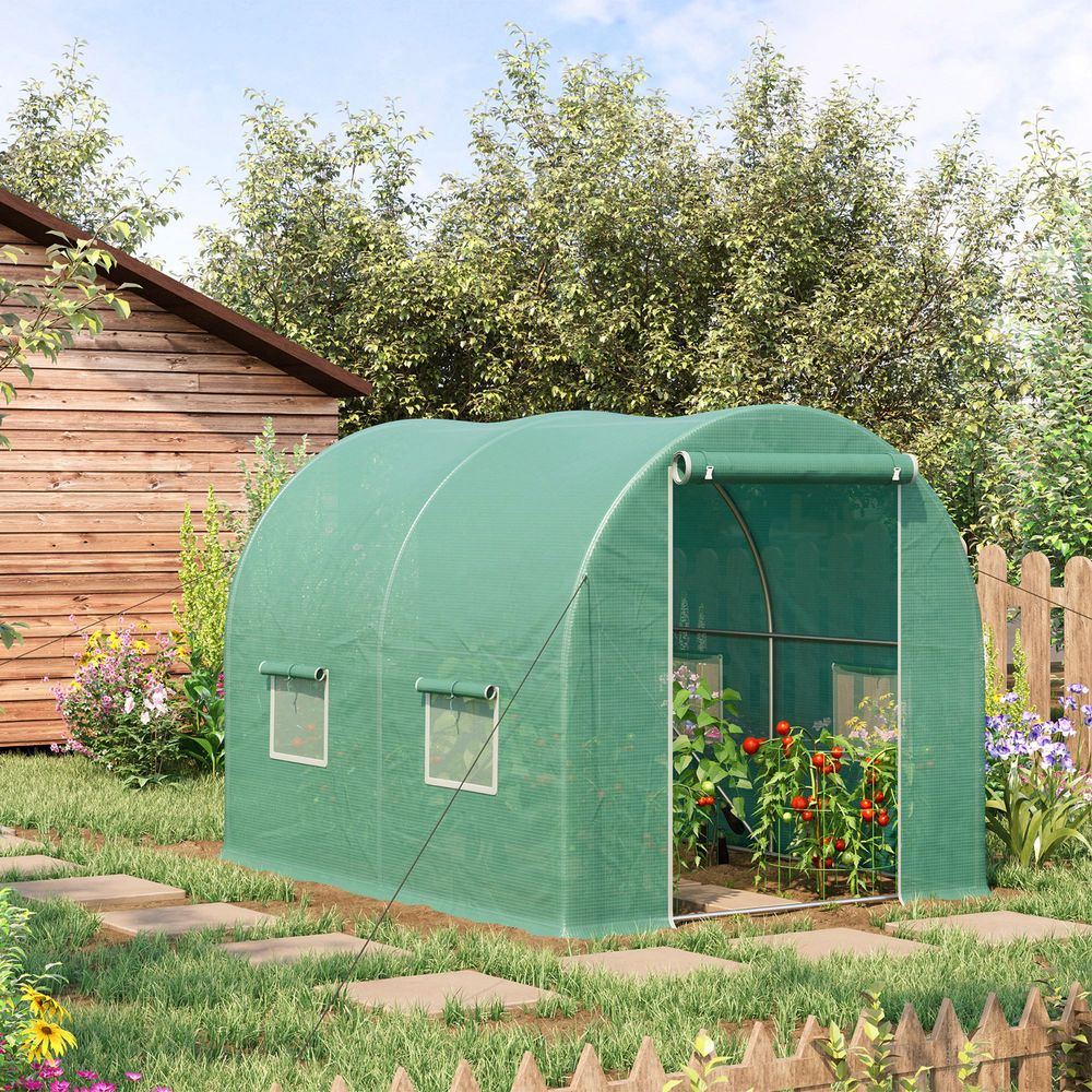 Outsunny 3L x 2W x 2H M Greenhouse Walk-in Polytunnel Outdoor Garden Flower Vegetable Planter 25mm Diameter Galvanised Steel Frame w/ Zipped Door - SGP Garden Ltd
