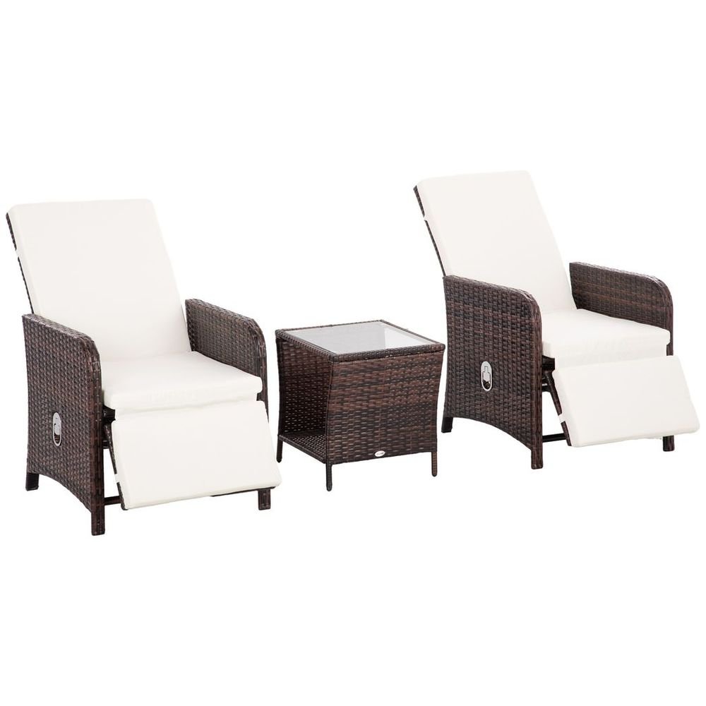 Outsunny 3pc Rattan Bistro Set w/ Adjustable Backrest - Mixed-Brown - SGP Garden Ltd