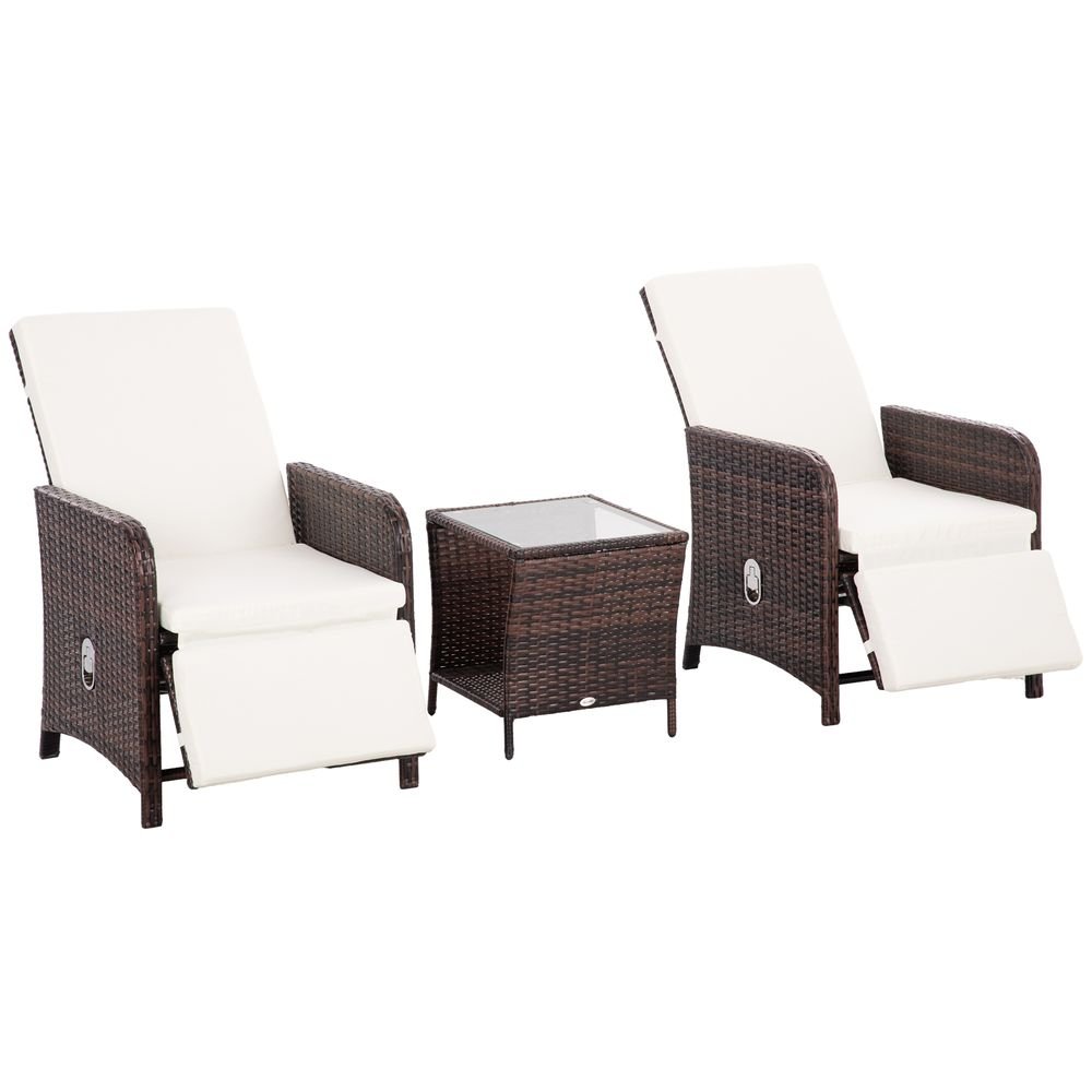 Outsunny 3pc Rattan Bistro Set w/ Adjustable Backrest - Mixed-Brown - SGP Garden Ltd