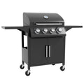Outsunny 4 Burner Gas BBQ Grill Outdoor Portable Barbecue Trolley w/ Warming Rack, Side Shelves, Storage Cabinet, Thermometer - SGP Garden Ltd