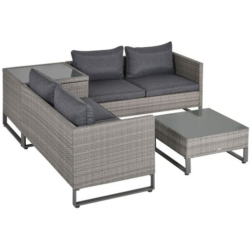 Outsunny 4 PCs Rattan Wicker Sofa Set Conservatory Furniture w/ Side Storage Box - SGP Garden Ltd