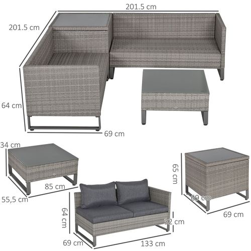 Outsunny 4 PCs Rattan Wicker Sofa Set Conservatory Furniture w/ Side Storage Box - SGP Garden Ltd