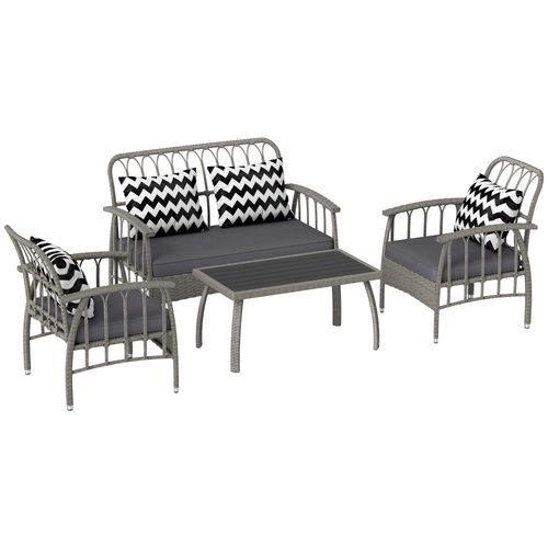 Outsunny 4 Piece Rattan Garden Furniture Set with Adjustable Back, Grey - SGP Garden Ltd