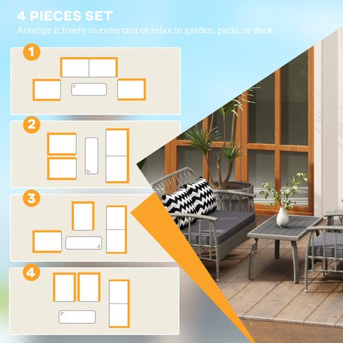 Outsunny 4 Piece Rattan Garden Furniture Set with Adjustable Back, Grey - SGP Garden Ltd