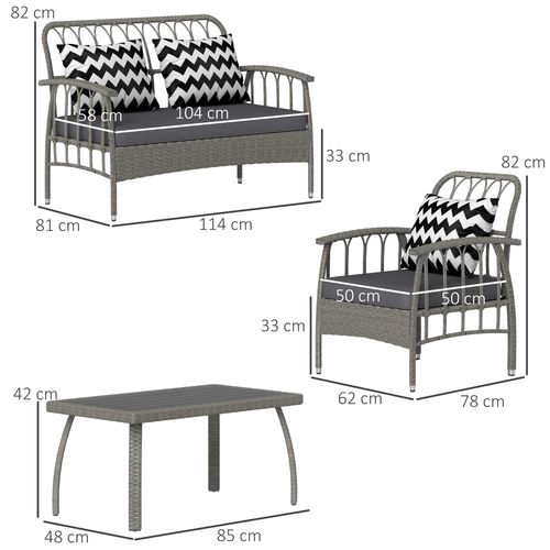 Outsunny 4 Piece Rattan Garden Furniture Set with Adjustable Back, Grey - SGP Garden Ltd