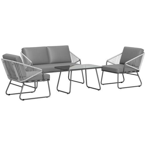 Outsunny 4 Piece Rattan Garden Furniture Set with Cushions, Grey - SGP Garden Ltd