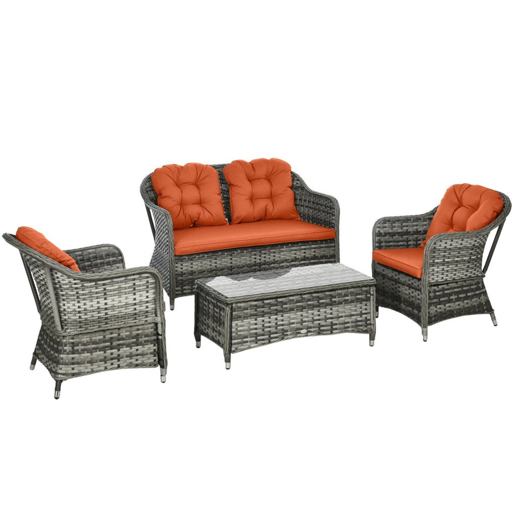 Outsunny 4 Pieces Rattan Sofa Set Outdoor Conservatory Furniture with Cushions - SGP Garden Ltd