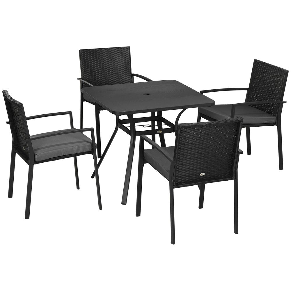 Outsunny 4 Seater Rattan Garden Dining Set - Black - SGP Garden Ltd