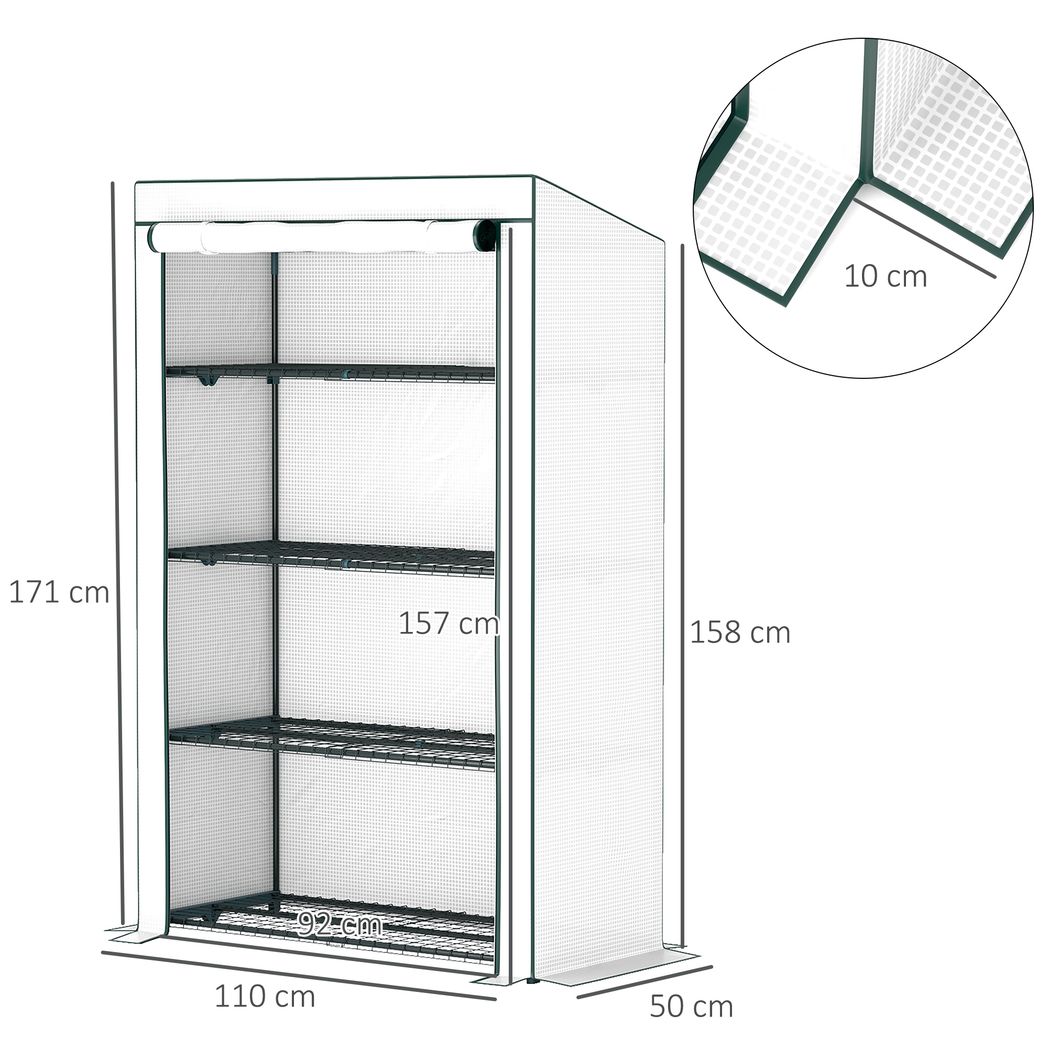 Outsunny 4 Tier Lean-to Mini Greenhouse with Reinforced PE Cover - SGP Garden Ltd