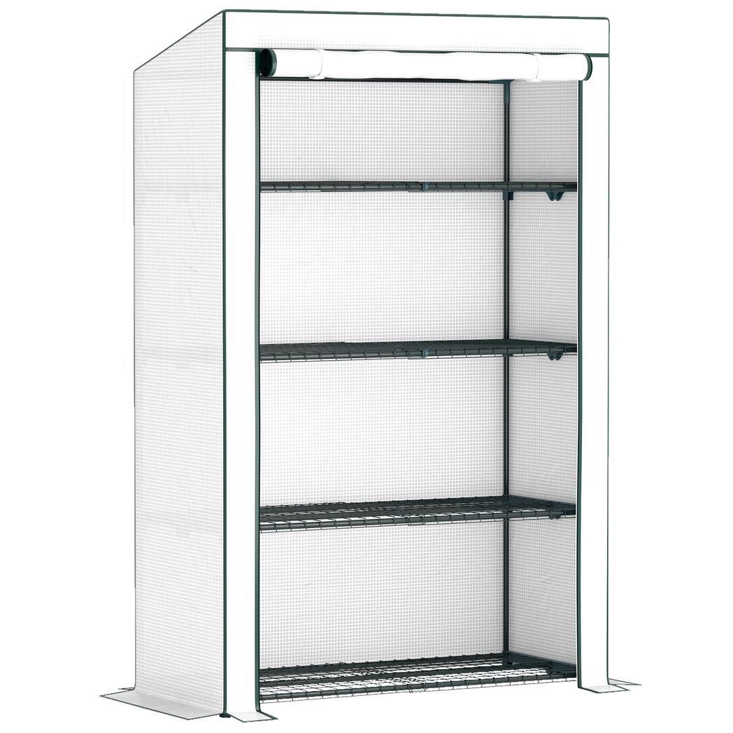 Outsunny 4 Tier Lean-to Mini Greenhouse with Reinforced PE Cover - SGP Garden Ltd