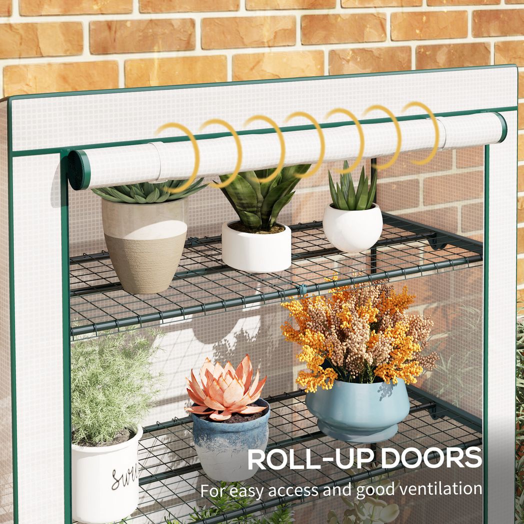 Outsunny 4 Tier Lean-to Mini Greenhouse with Reinforced PE Cover - SGP Garden Ltd