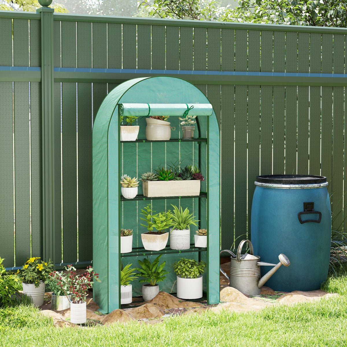 Outsunny 4 Tier Mini Greenhouse with Reinforced PE Cover, Green - SGP Garden Ltd