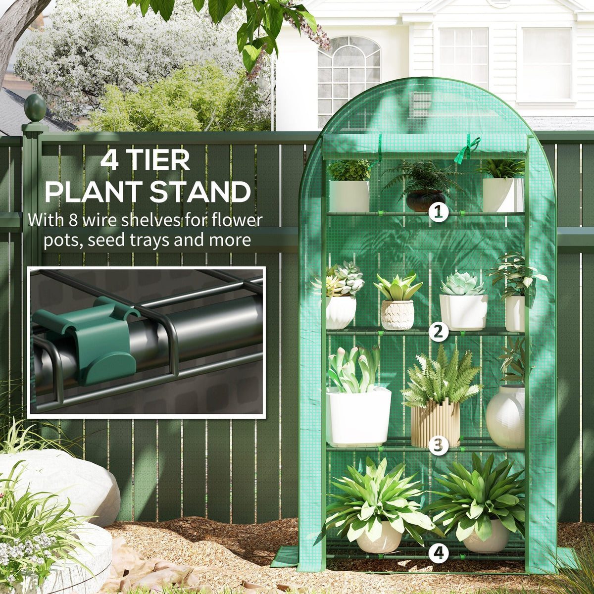 Outsunny 4 Tier Mini Greenhouse with Reinforced PE Cover, Green - SGP Garden Ltd