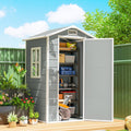 Outsunny 4 x 3 ft Plastic Garden Shed with Floor, Outdoor Storage Shed with Lockable Door, Window and Vent, Light Grey - SGP Garden Ltd