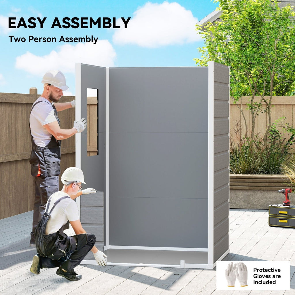 Outsunny 4 x 3 ft Plastic Garden Shed with Floor, Outdoor Storage Shed with Lockable Door, Window and Vent, Light Grey - SGP Garden Ltd