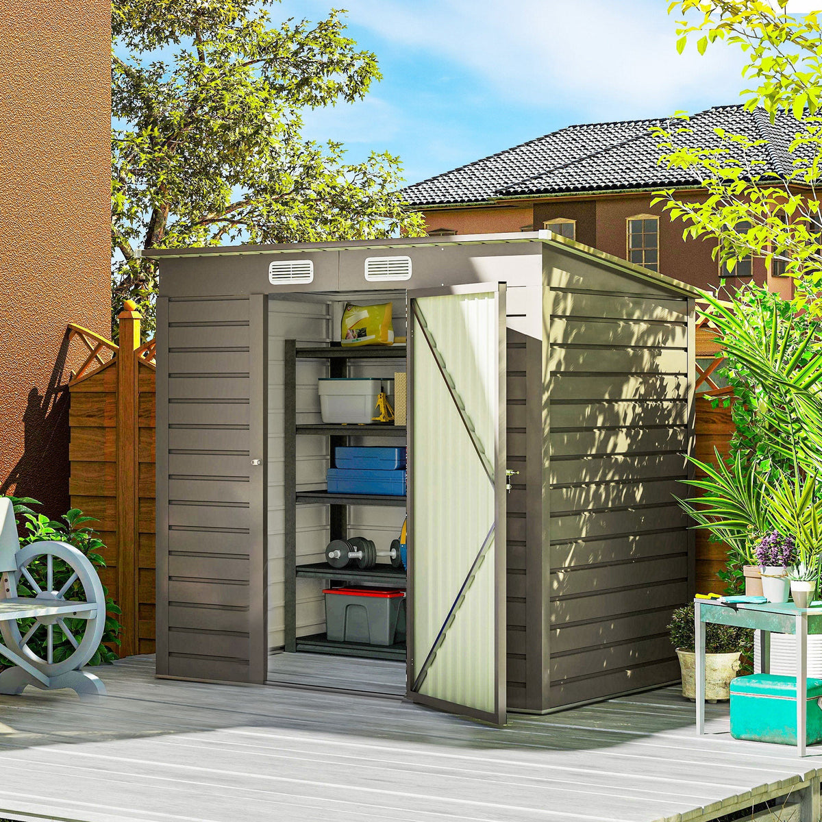 Outsunny 4 x 6ft Galvanised Metal Garden Shed, with Locking Door - Grey - SGP Garden Ltd