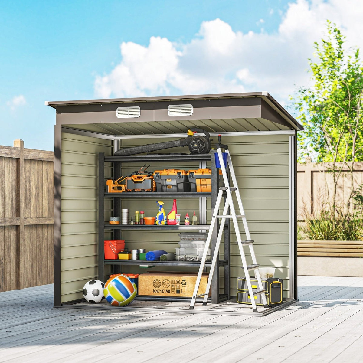 Outsunny 4 x 6ft Galvanised Metal Garden Shed, with Locking Door - Grey - SGP Garden Ltd