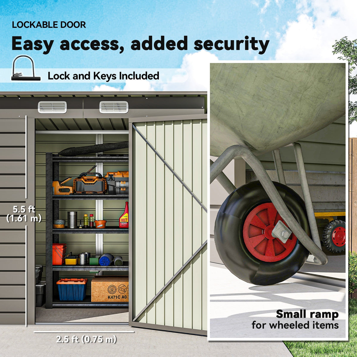 Outsunny 4 x 6ft Galvanised Metal Garden Shed, with Locking Door - Grey - SGP Garden Ltd