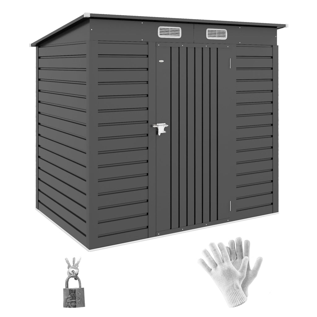 Outsunny 4 x 6ft Galvanised Metal Garden Shed, with Locking Door - Grey - SGP Garden Ltd