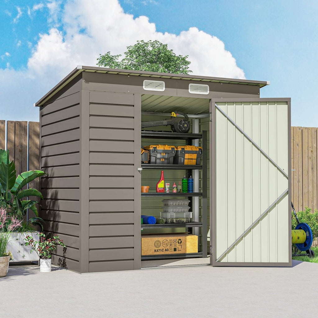 Outsunny 4 x 6ft Galvanised Metal Garden Shed, with Locking Door - Grey - SGP Garden Ltd