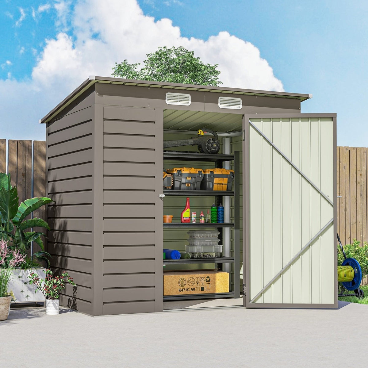Outsunny 4 x 6ft Galvanised Metal Garden Shed, with Locking Door - Grey - SGP Garden Ltd