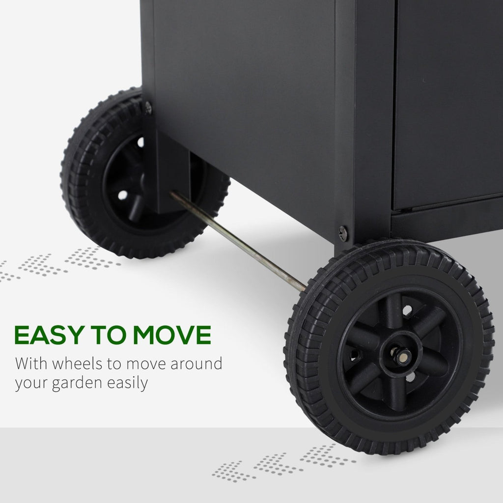 Outsunny 4+1 Burner Gas BBQ Grill, Outdoor Barbecue Trolley with Wheels, Warming Rack, Side Shelves, Cabinet, Thermometer for Garden, Party, Camping, 125 L x 51 W x 100 H cm, Black - SGP Garden Ltd