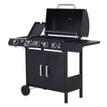 Outsunny 4+1 Burner Gas BBQ Grill, Outdoor Barbecue Trolley with Wheels, Warming Rack, Side Shelves, Cabinet, Thermometer for Garden, Party, Camping, 125 L x 51 W x 100 H cm, Black - SGP Garden Ltd