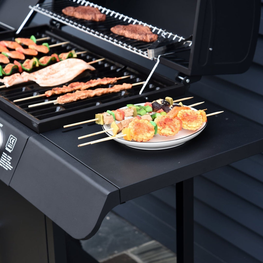 Outsunny 4+1 Burner Gas BBQ Grill, Outdoor Barbecue Trolley with Wheels, Warming Rack, Side Shelves, Cabinet, Thermometer for Garden, Party, Camping, 125 L x 51 W x 100 H cm, Black - SGP Garden Ltd