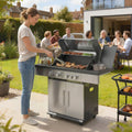 Outsunny 4+1 Burner Gas BBQ Grill, Portable Gas Barbecue Grill with Side Burner, Warming Rack, Side Shelf, Storage Cabinet - SGP Garden Ltd