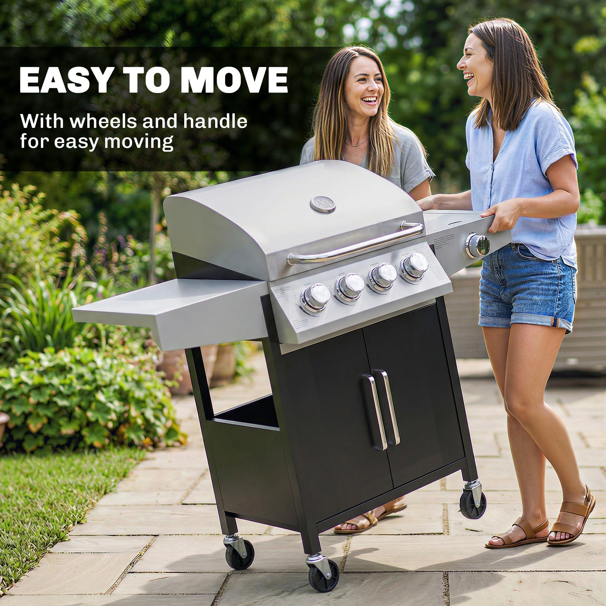 Outsunny 4+1 Burner Gas BBQ Grill with Side Burner, 50000 BTU Steel Portable Gas Barbecue Grill with Built-in Thermometer, Lid - SGP Garden Ltd